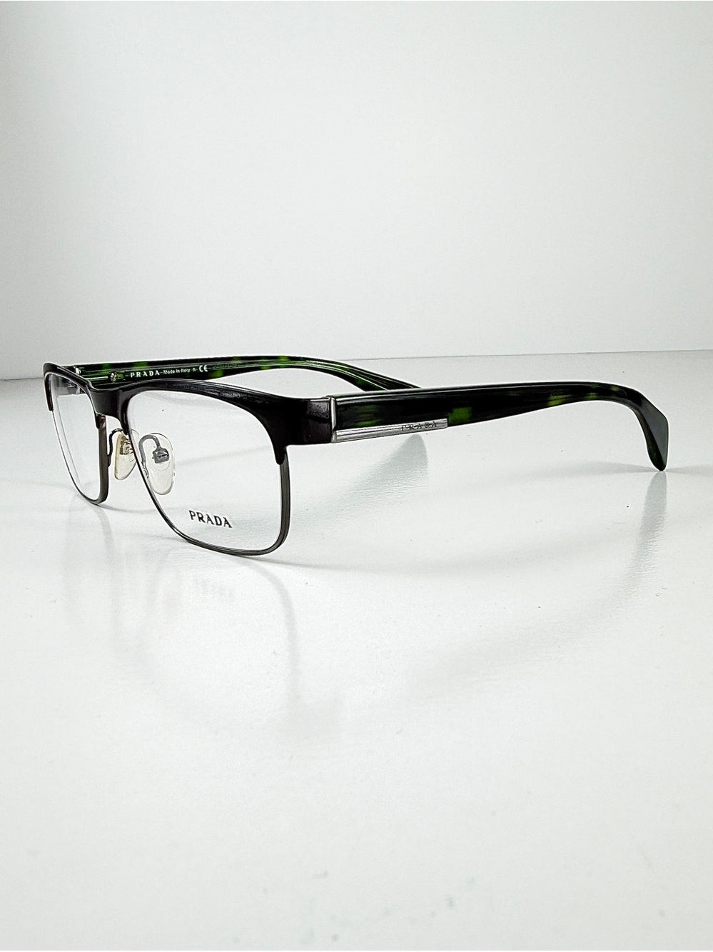 Prada Black Green Tortoiseshell Eyeglasses VPR 61P KAG-101 Rectangle Browline - Picture 11 of 15